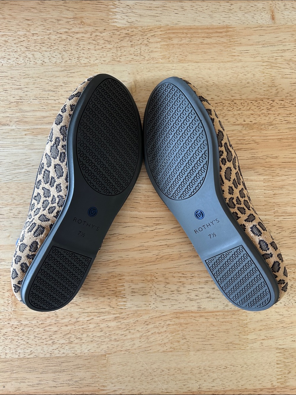 Rothy's Leopard Print Knit Flats in Tan and Black with Blue Trim - Picture 3 of 3